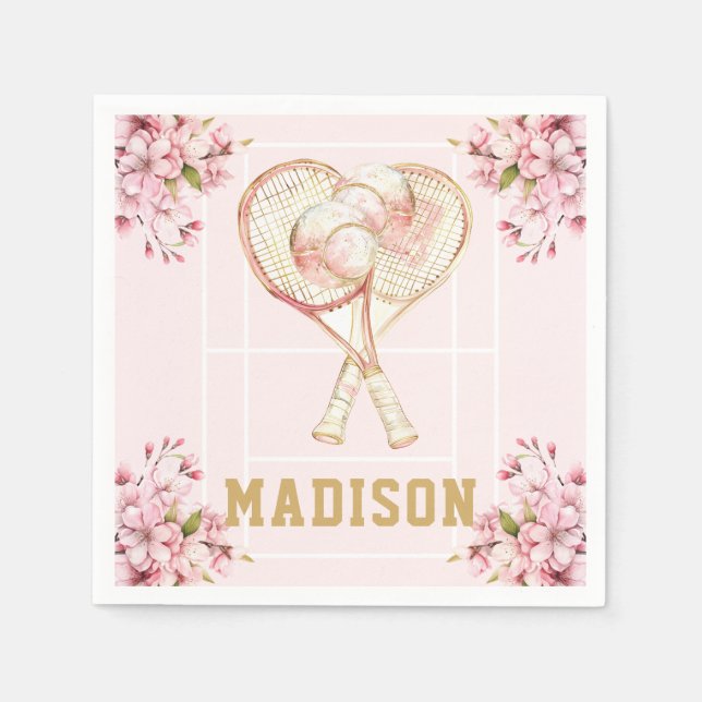 Tennis Girl Birthday Personalized Napkin (Front)