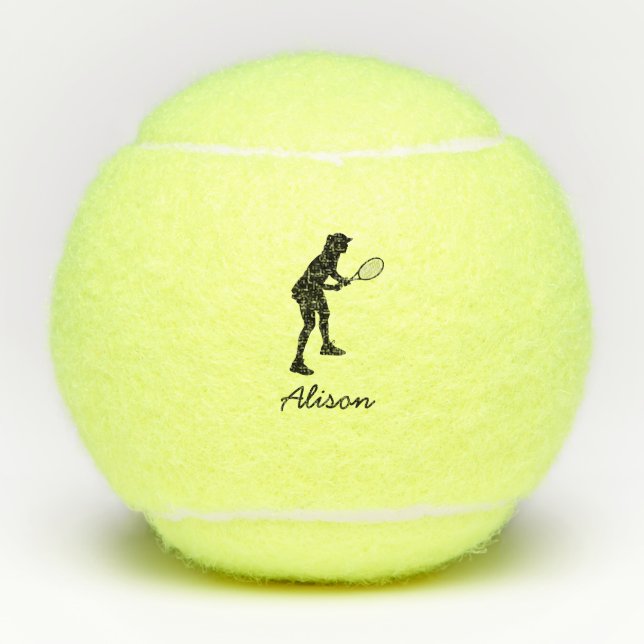 Tennis Girl Custom Name Personalized Tennis Balls (Front)