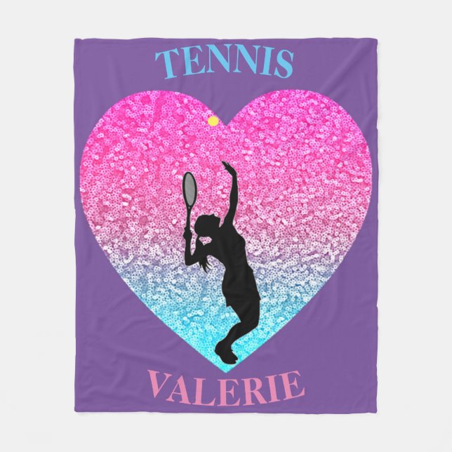Tennis Girls Fleece Blanket w/ Personalized Name (Front)