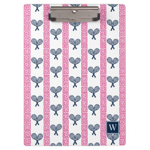 Tennis Greek Key Stripe - Hot Pink & Navy Monogram Clipboard