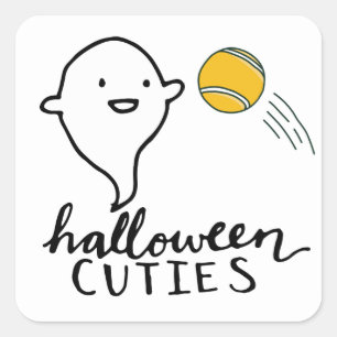 Tennis Halloween Party with tennis ball and ghost Square Sticker