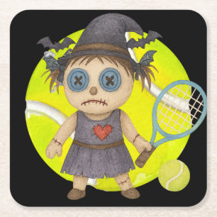 Tennis Halloween themed for Tennis Player Square Paper Coaster