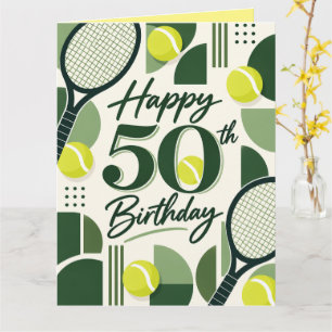 Tennis Happy 50th Birthday Geometric Design Card