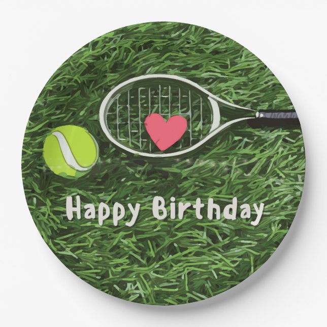 Tennis Happy Birthday Paper Plate (Front)