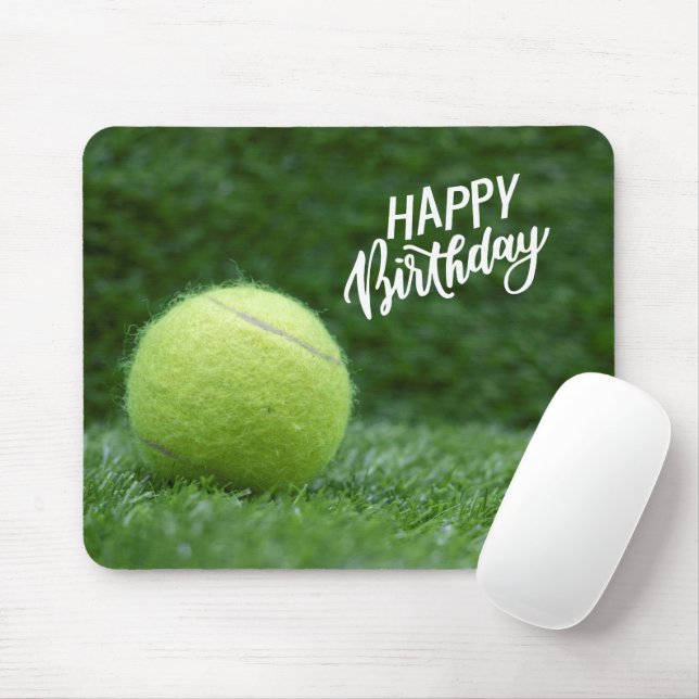 Tennis Happy Birthday with ball on green grass  Mouse Pad (With Mouse)