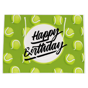Tennis Happy Birthday with ball on green Large Gift Bag