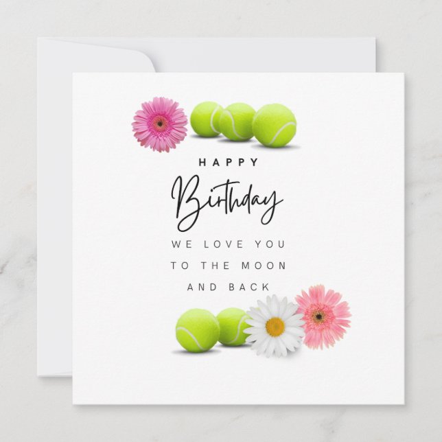 Tennis Happy Birthday with flowers (Front)