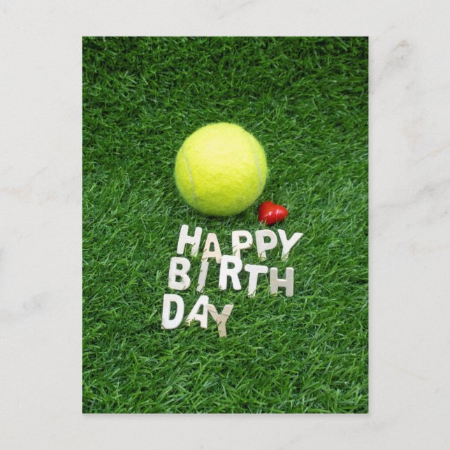 Tennis Happy Birthday with love heart shape Card (Front)