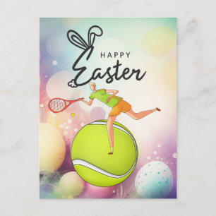 Tennis Happy Easter  to Tennis Player with eggs   Holiday Postcard