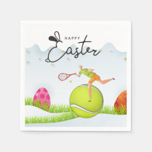 Tennis Happy Easter  to Tennis Player with eggs   Napkin