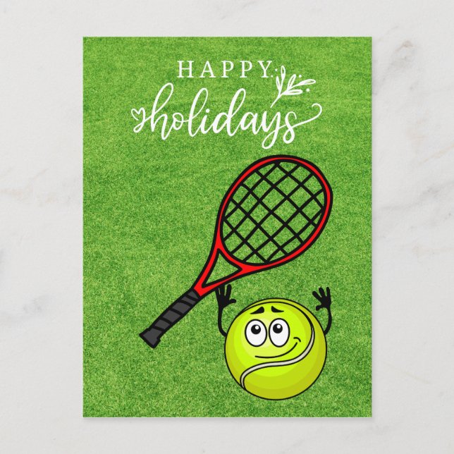 Tennis Happy Holiday with ball and Racket on green (Front)