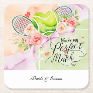 TENNIS heart shape for LOVE Wedding Square Paper Coaster