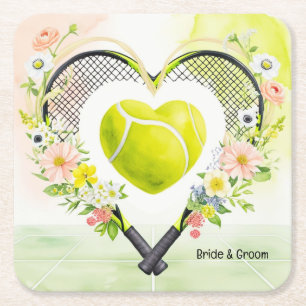 TENNIS heart shape for LOVE Wedding Square Paper Coaster