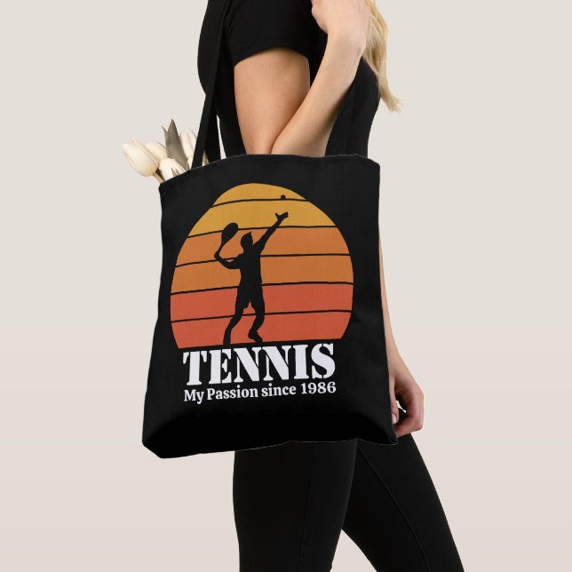 Tennis Hobby Retro Sunset Personalize Tote Bag (Close Up)