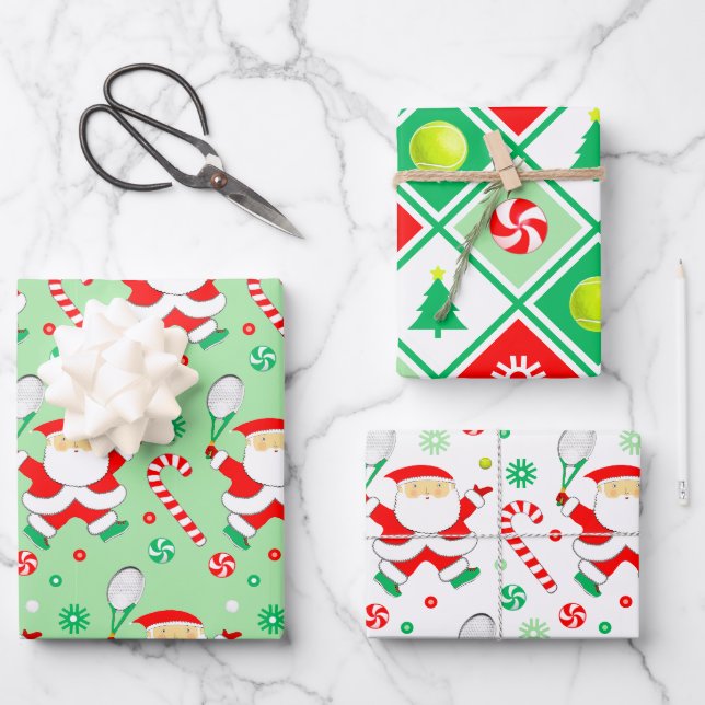 Tennis Holiday Gift Wrapping Paper Sheet (Front)