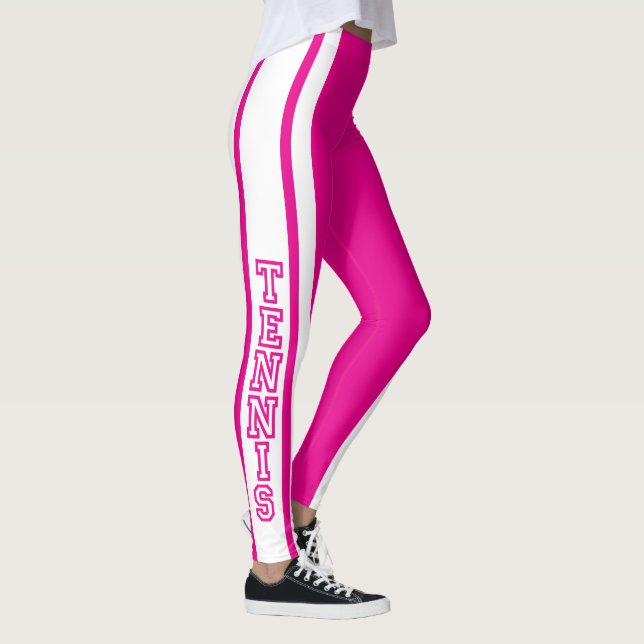 Tennis in Hot Pink and White Typography Letters Leggings (Right)
