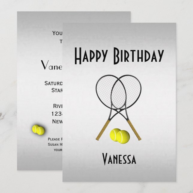 Tennis Invitation de fête d'anniversaire avec RSVP (Devant / Derrière)