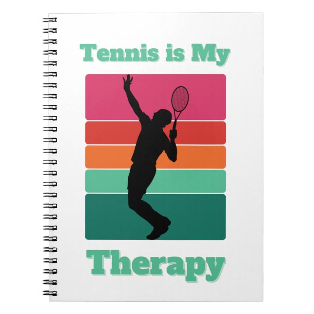 Tennis is My Therapy Rectangle Retro Sunset Notebook (Front)