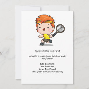 Tennis Kid Birthday Party  Invitation