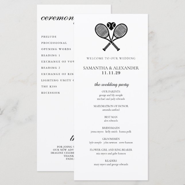 Tennis Love Ceremony Program (Front/Back)
