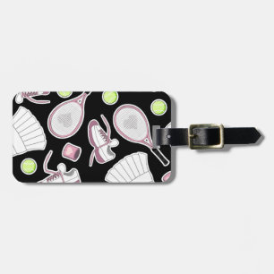 Tennis Love Pattern Pink and Black Luggage Tag