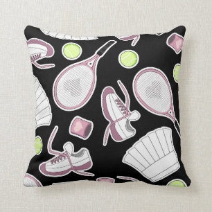 Tennis Love Pattern Pink and Black Throw Pillow