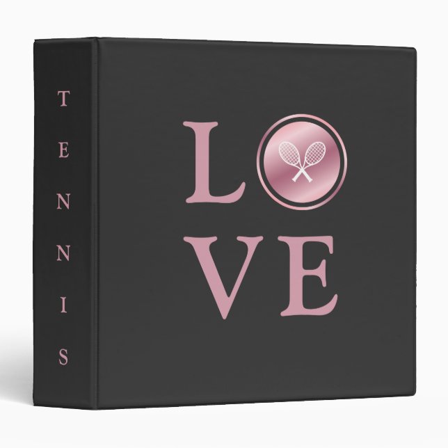 Tennis Love Pink Rose Gold Typography Cute Rackets Binder (Front/Spine)