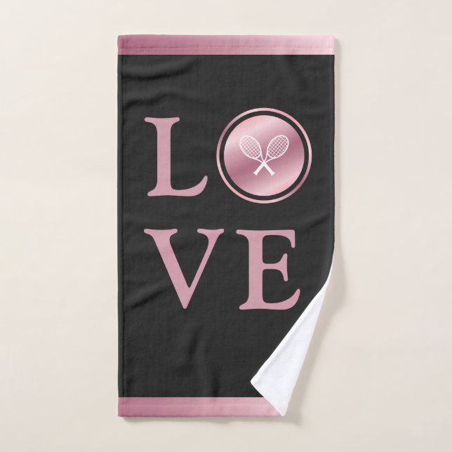 Tennis Love Rose Rose Or Typographie Raquettes mig (Serviette à main)