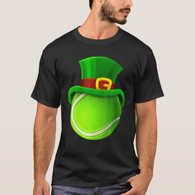 Tennis Lover St Patricks Day Ball Leprechaun Hat T-Shirt (Front)