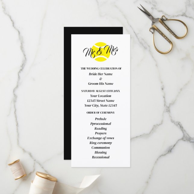 Tennis lovers wedding ceremony program (Front/Back In Situ)