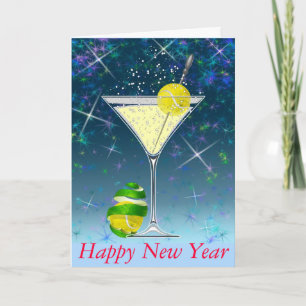 Tennis Martini Happy New Year Holiday Card