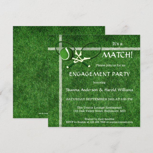 Tennis Match Themed Engagement Party Invitation (Front/Back)