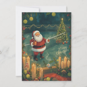 Tennis  Merry Christmas  Santa Claus in the court Holiday Card