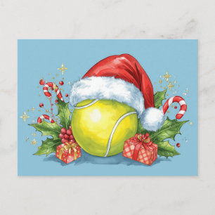 Tennis Merry Christmas  tennis ball on the court H Holiday Postcard