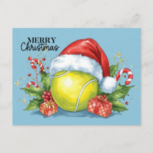 Tennis Merry Christmas  tennis ball on the court H Holiday Postcard