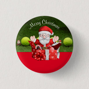 Tennis Merry Christmas with ball and Santa Claus 1 Inch Round Button