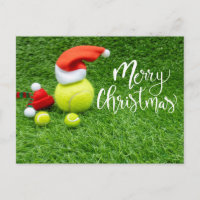 Tennis Merry Christmas with ball on green 