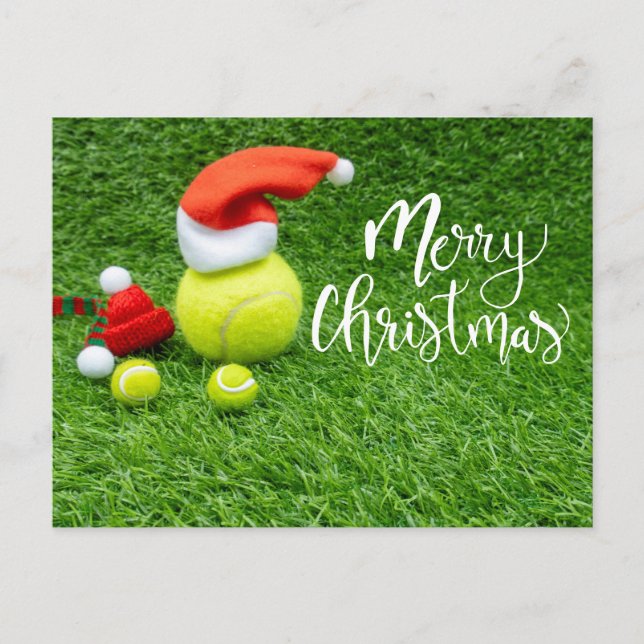 Tennis Merry Christmas with ball on green  Postcard (Front)
