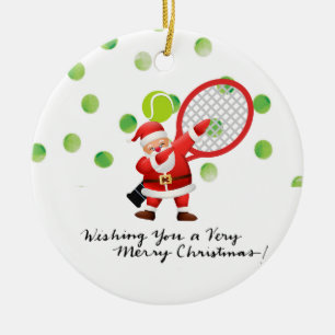 Tennis  Merry Christmas with Santa Claus   Ceramic Ornament