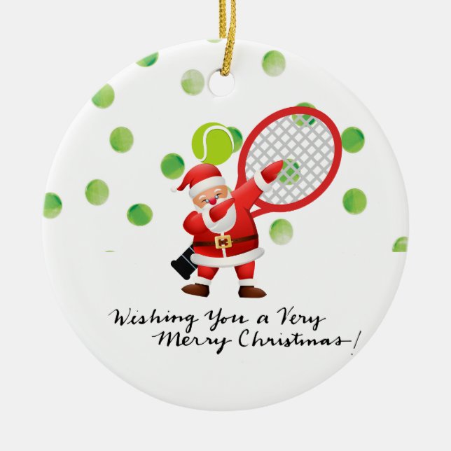 Tennis  Merry Christmas with Santa Claus   Ceramic Ornament (Front)