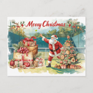 Tennis  Merry Christmas with Santa Claus Holiday Postcard
