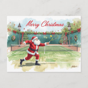 Tennis  Merry Christmas with Santa Claus Holiday Postcard