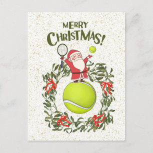 Tennis  Merry Christmas with Santa Claus Holiday Postcard