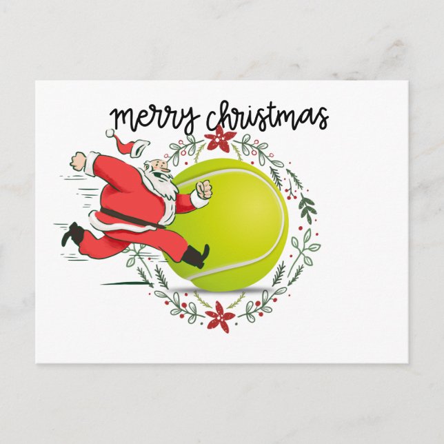 Tennis  Merry Christmas with Santa Claus   Holiday Postcard (Front)