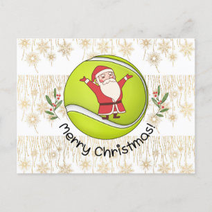 Tennis Merry Christmas with Santa Claus on Ball Postcard