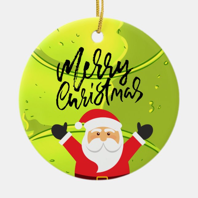 Tennis Merry Christmas with Santa Claus on the top Ceramic Ornament (Front)