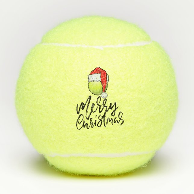 Tennis Merry Christmas with Santa  hat Tennis Balls (Front)