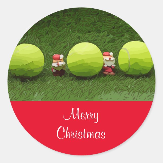 Tennis Merry Christmas with tennis ball and Santa Classic Round Sticker (Front)