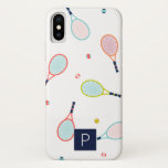 Tennis Monogram Sports Blue Green Custom Case-Mate iPhone Case<br><div class="desc">This fun tennis racquet and ball pattern in navy,  teal,  pink,  coral,  orange and green is perfect for the athlete,  coach or player in your life. Personalize with the monogram of your choice.</div>