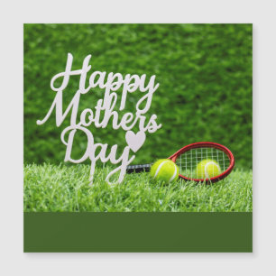 Tennis Mother's Day with ball and racket on green